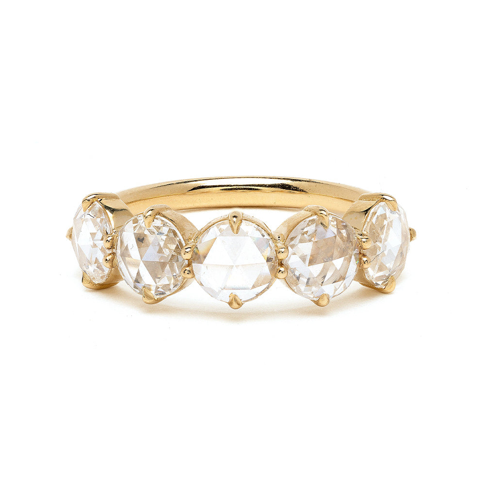 Claudette 5 Stone Band SK-R68-5-ND-RRC-WD-1.29 14K yellow gold shiny 5-stone band with round stones