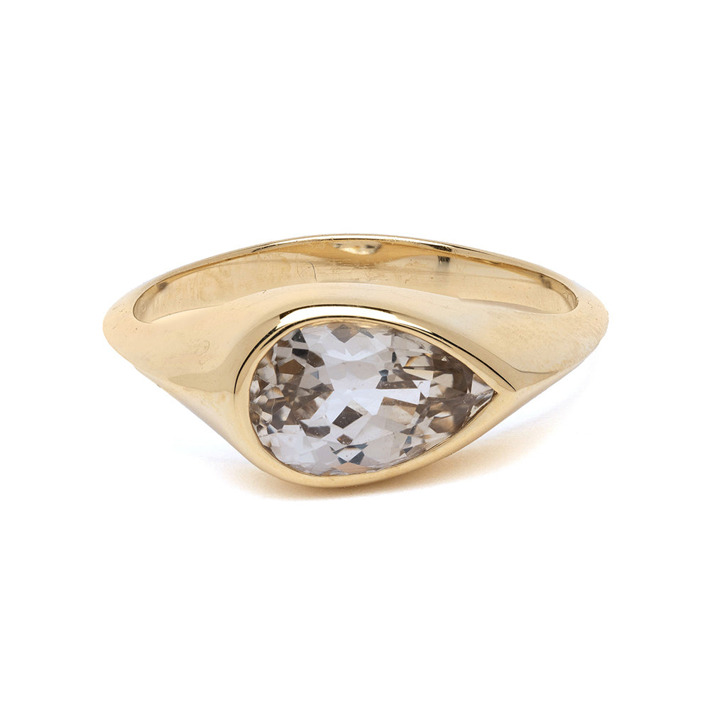 Tristan by SK-R113-PC-WS-1.84 gold ring band with oval clear center stone, polished and understated