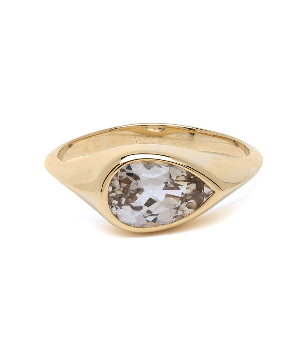 Tristan by SK-R113-PC-WS-1.84 gold ring band with oval clear center stone, polished and understated