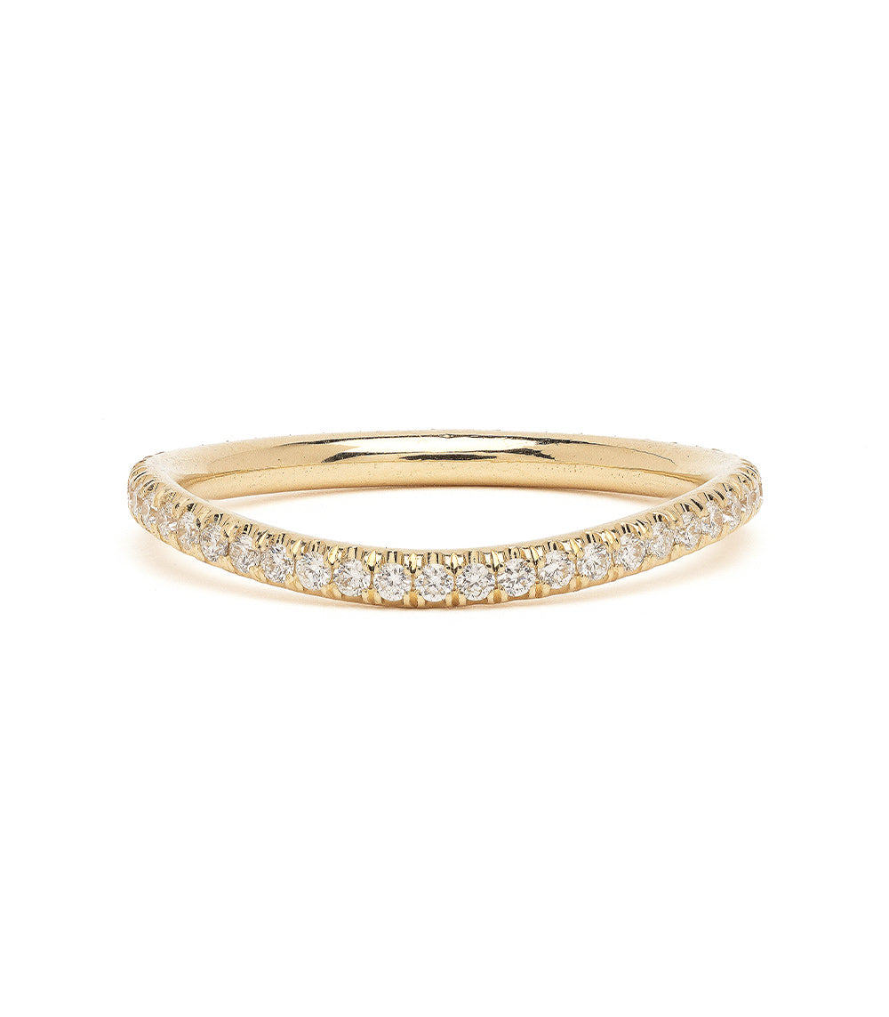 Mini Melt by EGB-R18-D understated engagement ring band in 14K yellow gold with pave diamond edge.
