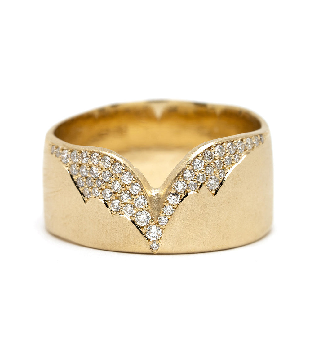 Glacier Point by P-R14-A asymmetrical engagement ring in 14K yellow gold with understated diamond sparkle setting
