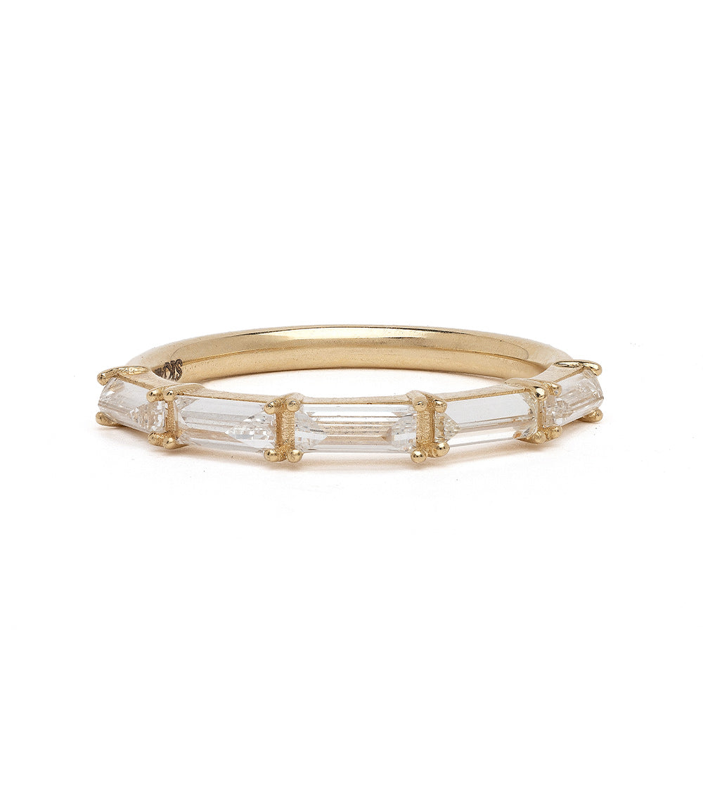 Stardust SB-R3 engagement ring in shiny 14K yellow gold with three baguette clear stones, 3 stone engagement ring