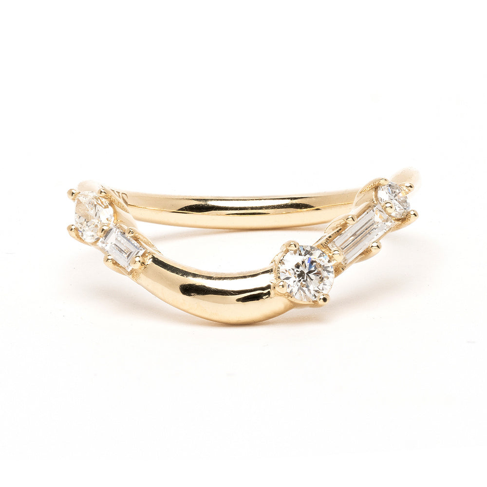 Medium Melt Band by EGB-R15 14K Yellow Gold shiny band with 3 stone engagement ring setting