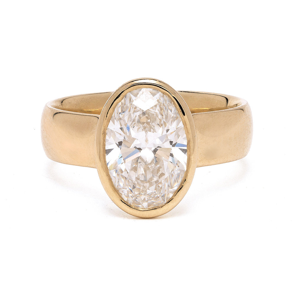 Bardot - Full Bezel SK-R110-LDG-OC-WD-2.52 engagement ring in gold with oval full bezel stone