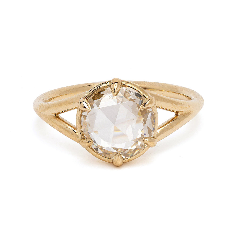 Marlow SK-R109-ND-RRC-CD-2.02 unique engagement ring in gold, asymmetrical setting around a clear center stone