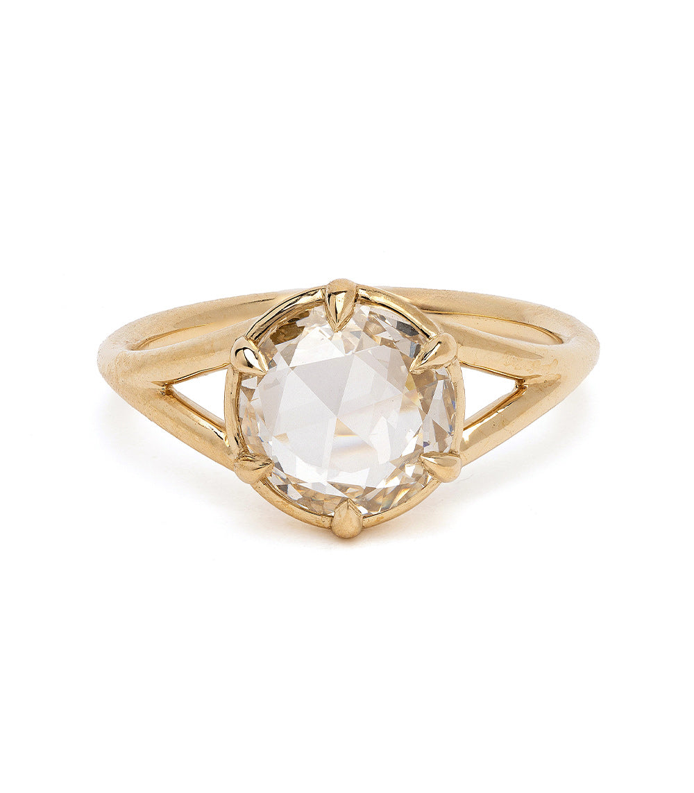 Marlow SK-R109-ND-RRC-CD-2.02 unique engagement ring in gold, asymmetrical setting around a clear center stone