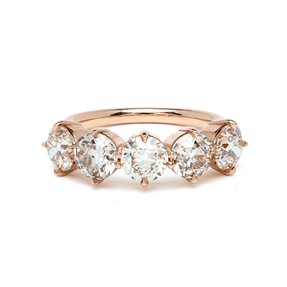 Claudette 5 Stone Band SK-R68-5-ND-OEC-CD-2.58 rose gold band with five round clear diamonds, polished shine