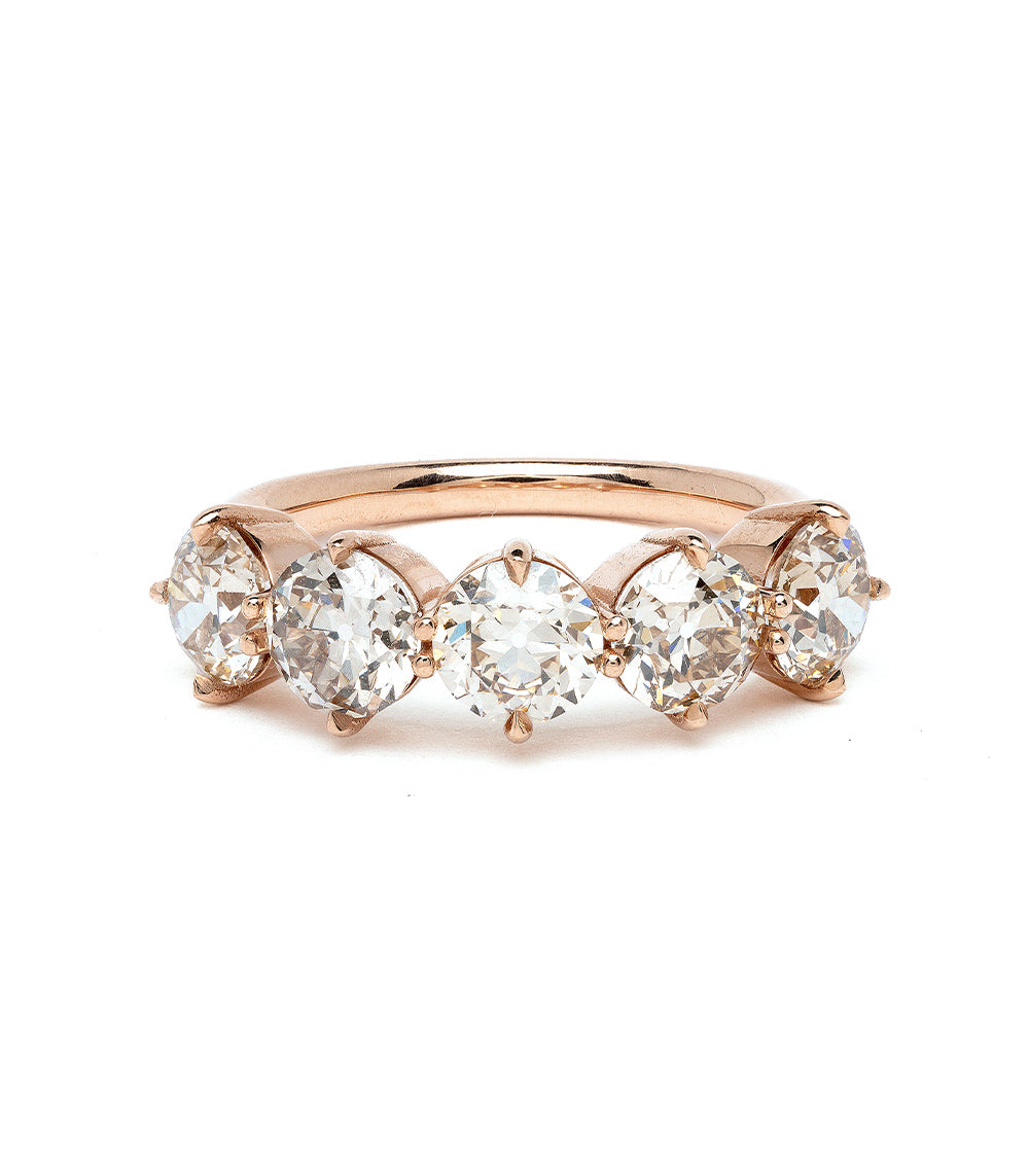Claudette 5 Stone Band SK-R68-5-ND-OEC-CD-2.58 rose gold band with five round clear diamonds, polished shine