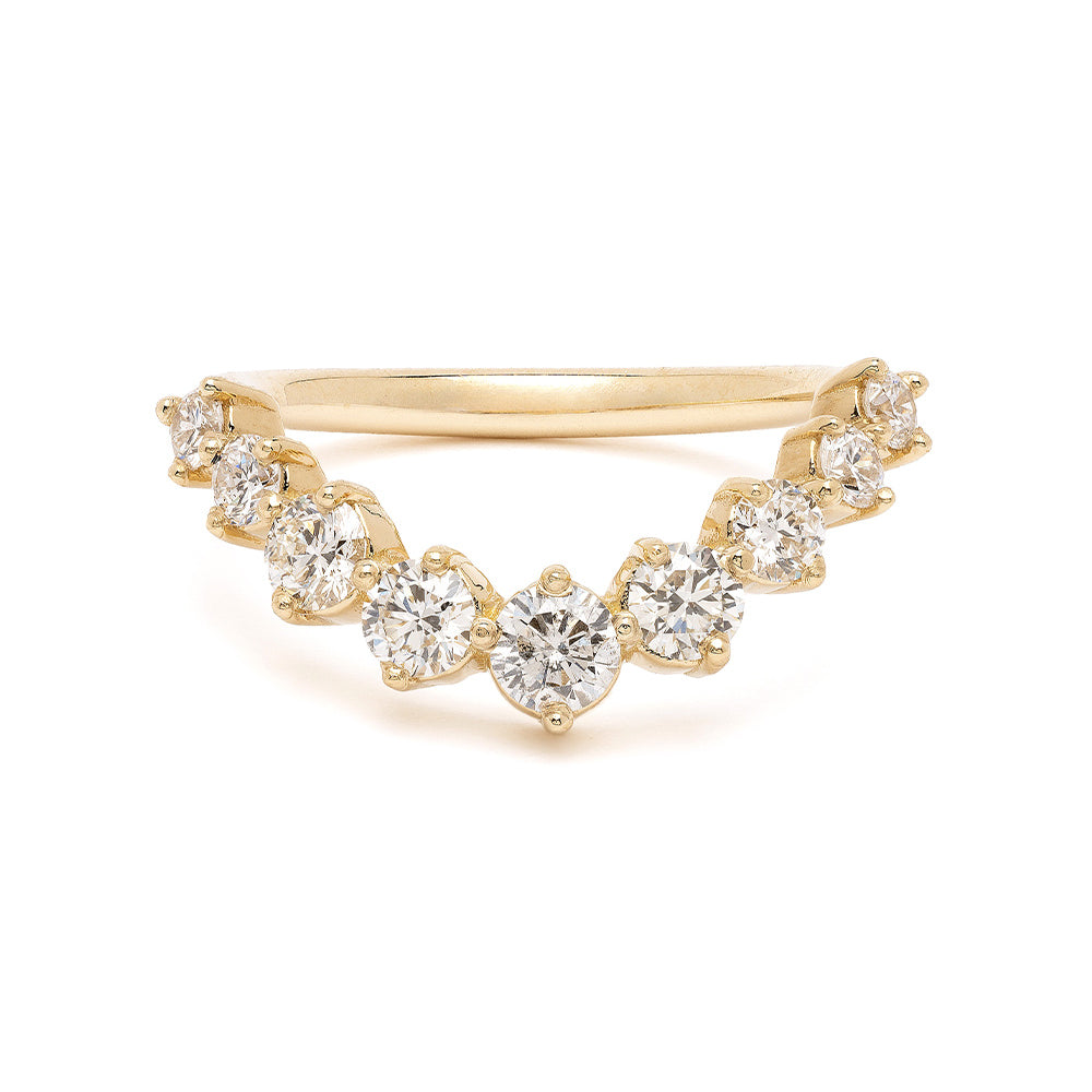 Medium Melt Band by EGB-R16 14K yellow gold ring band with shiny setting and clustered round diamonds