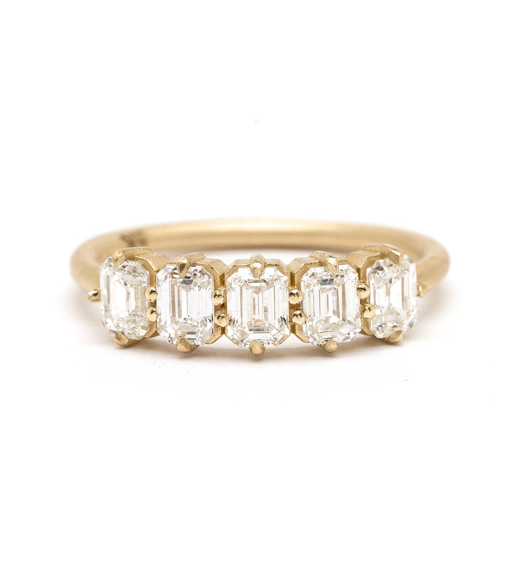 Claudette 5 Stone Band by SK-R68-Band-EC gold five-stone diamond ring with rectangular emerald-cut stones