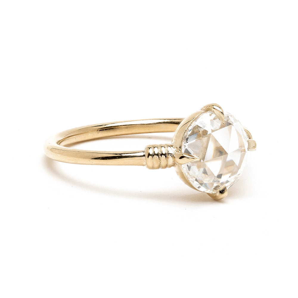 Teodora SK-R108-LGD-RC-MD-1.54 ring in gold with understated setting and round clear gemstone