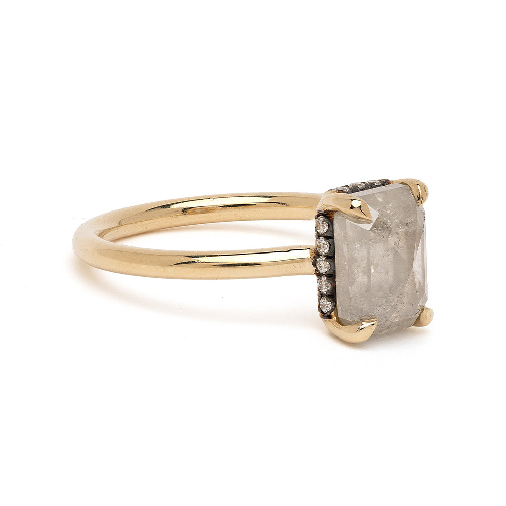 Billie by SK-R94-NS-SP-RecRC-2.36 gold engagement ring with faceted square clear gemstone and side stones