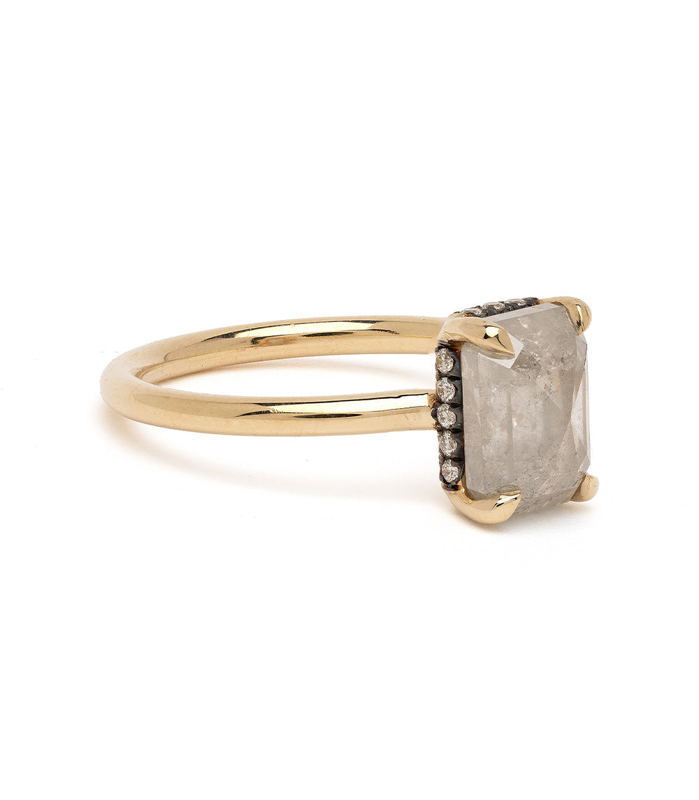 Billie by SK-R94-NS-SP-RecRC-2.36 gold engagement ring with faceted square clear gemstone and side stones