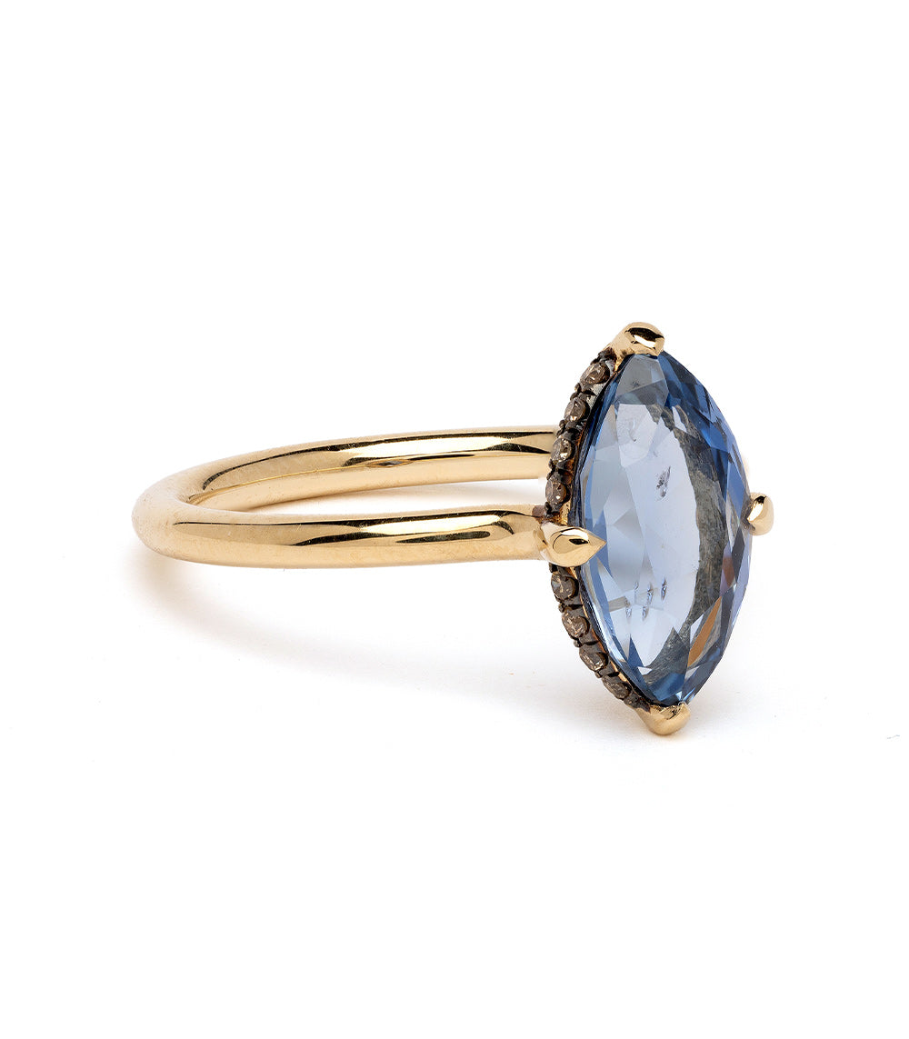 Billie SK-R94-BS-NS-MQ-2.38 gold ring with blue oval stone and slim prong-set band