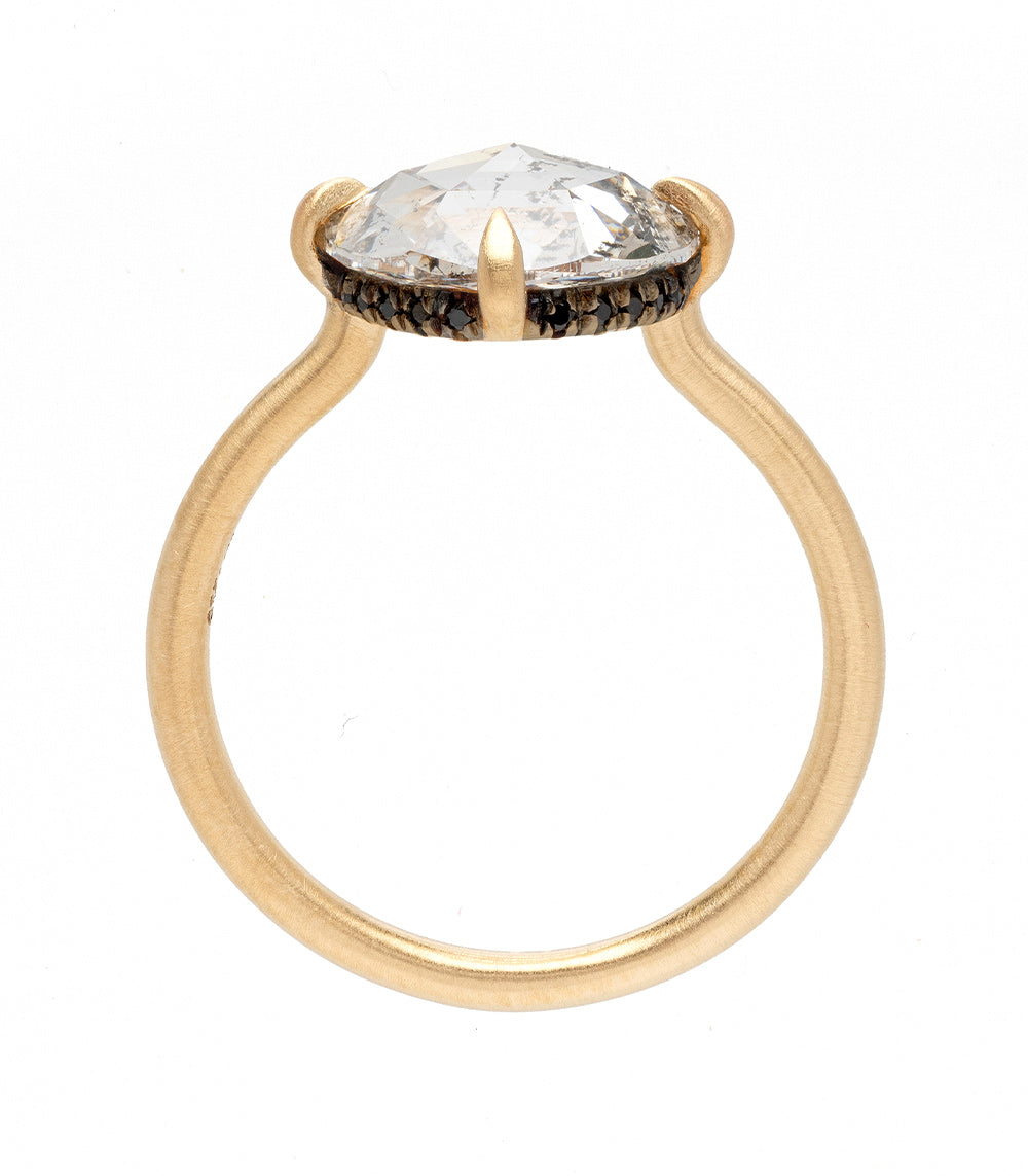 Billie SK-R94-RC-SP-LG ring in gold with oval clear center stone and black pavé band
