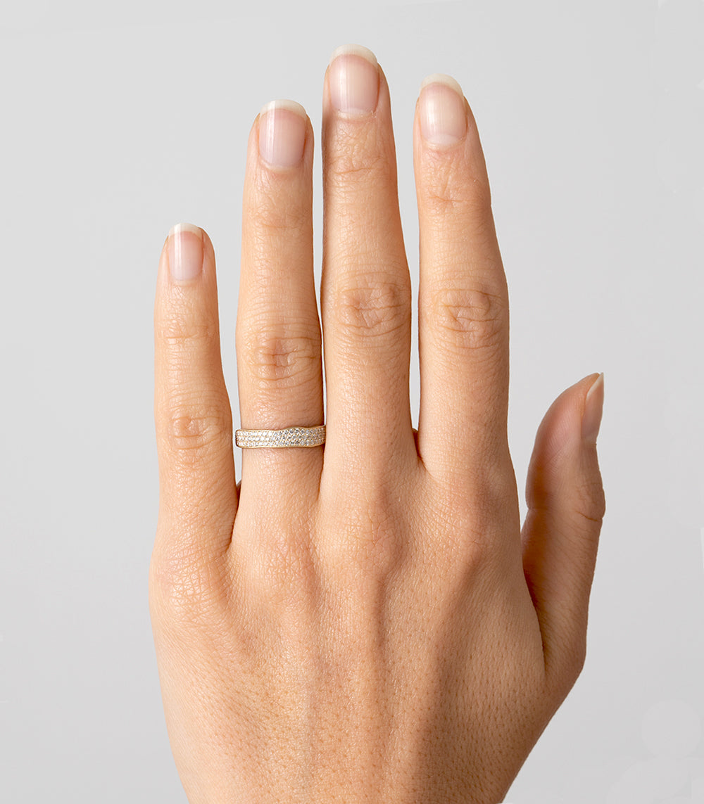 Torn Paper Diamond Eternity Band by P-R2-All 14K yellow gold shiny band with small stones