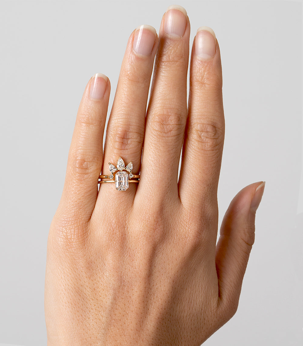 Sunrise Nesting Band by AL-R15 14K gold ring band with shiny finish shown on hand