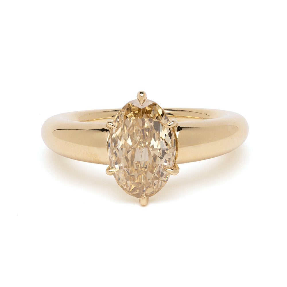 Selene SK-R128-ND-NS-OV-2.41 gold engagement ring with champagne oval diamond and four-prong setting
