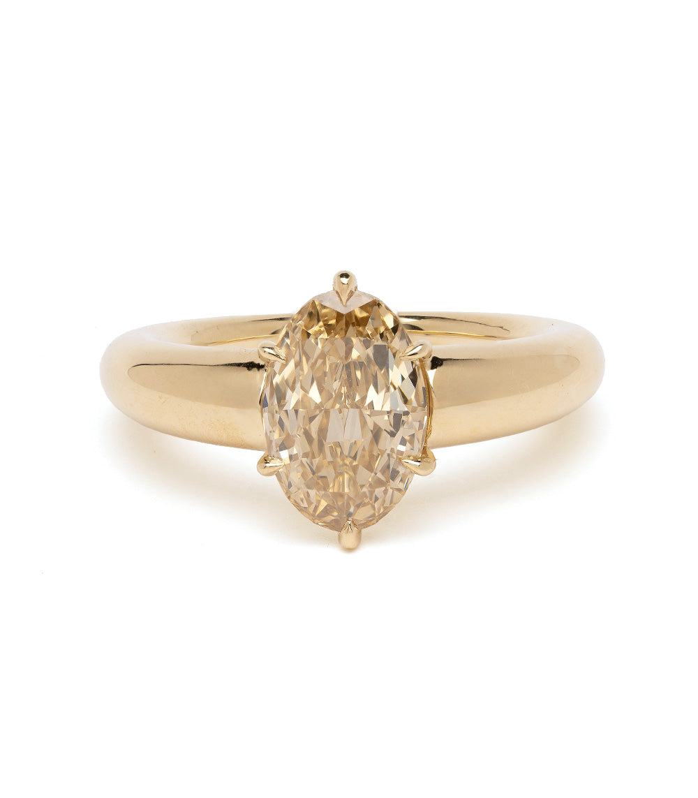 Selene SK-R128-ND-NS-OV-2.41 gold engagement ring with champagne oval diamond and four-prong setting