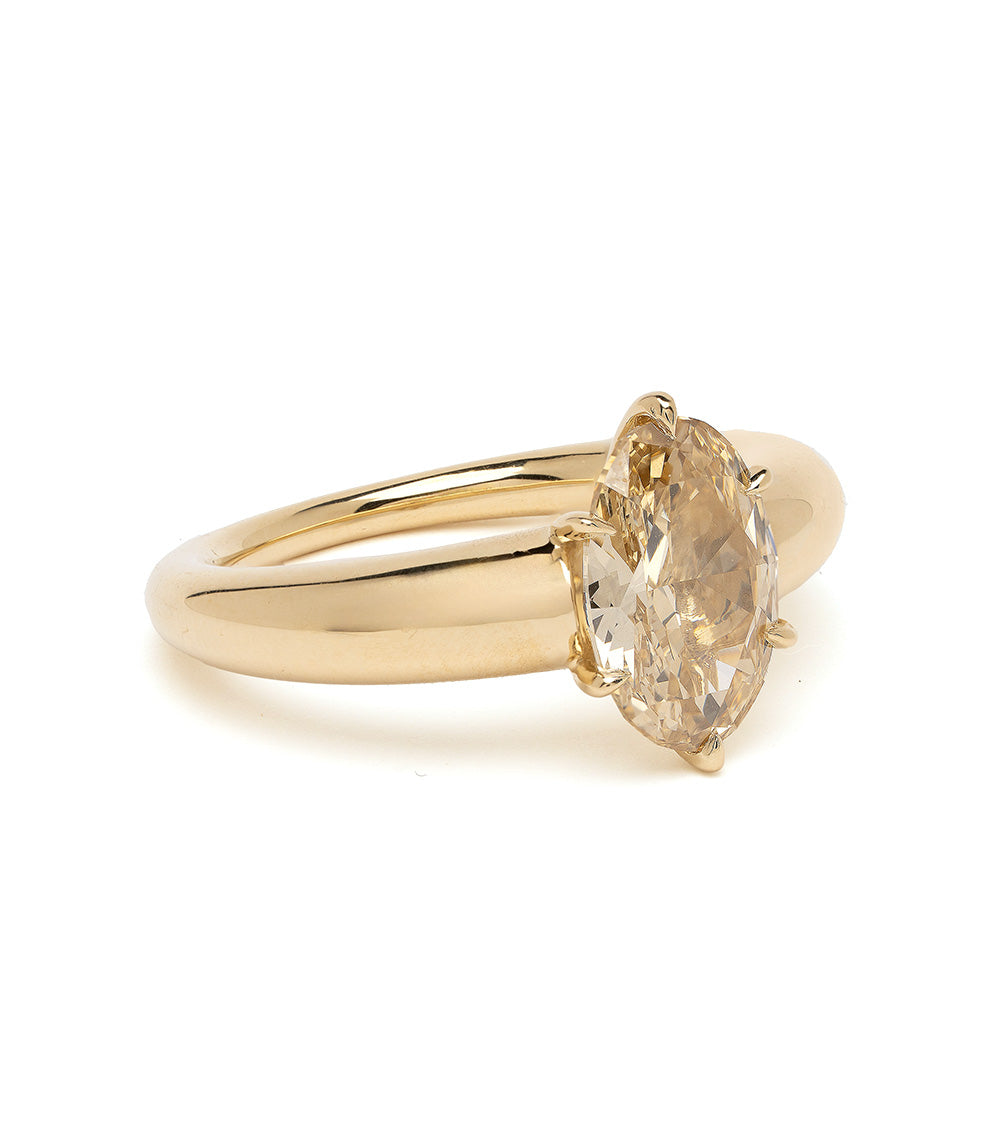 Selene by SK-R128-ND-NS-OV-2.41 unique engagement ring in warm gold with oval champagne diamond