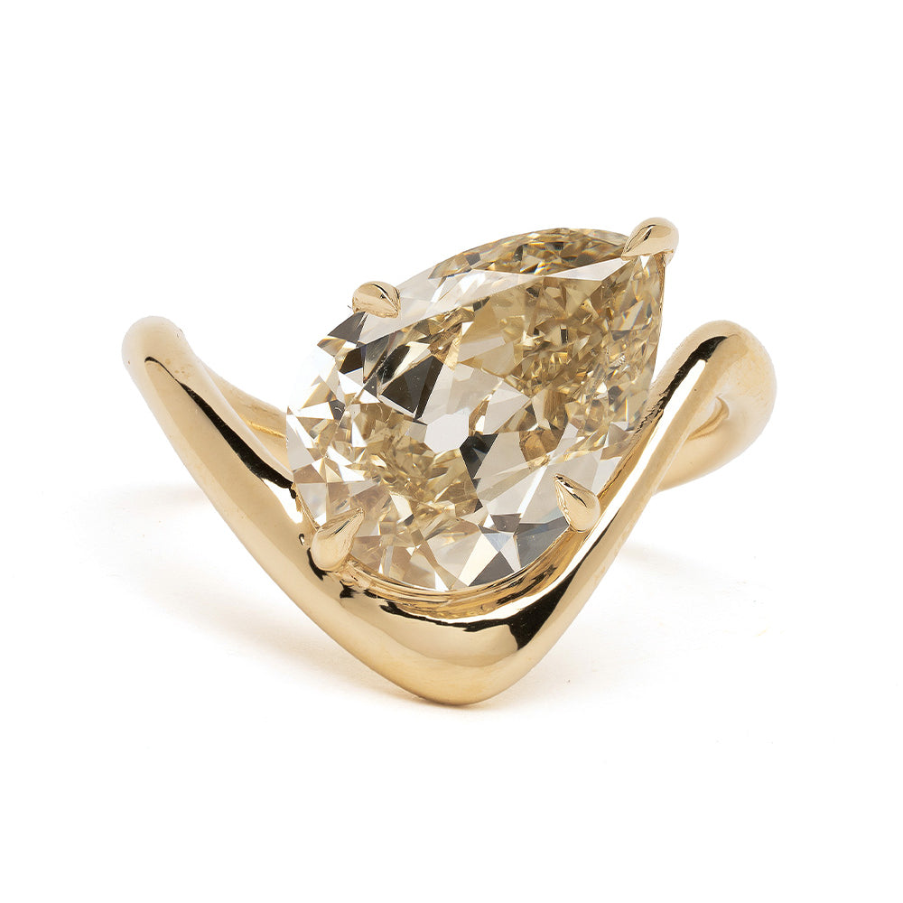 Large Melt Solitaire SK-R123-ND-PB-3.74 yellow gold solitaire engagement ring with faceted center stone