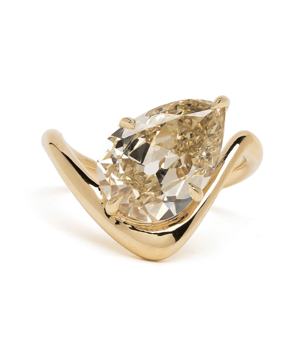 Large Melt Solitaire SK-R123-ND-PB-3.74 yellow gold solitaire engagement ring with faceted center stone