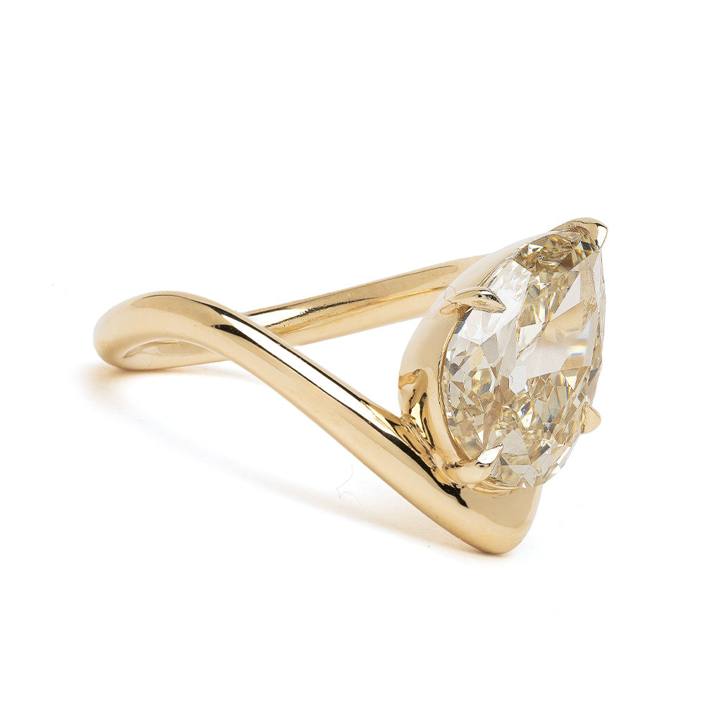 Large Melt Solitaire SK-R123-ND-PB-3.74 yellow gold solitaire engagement ring with faceted clear diamond