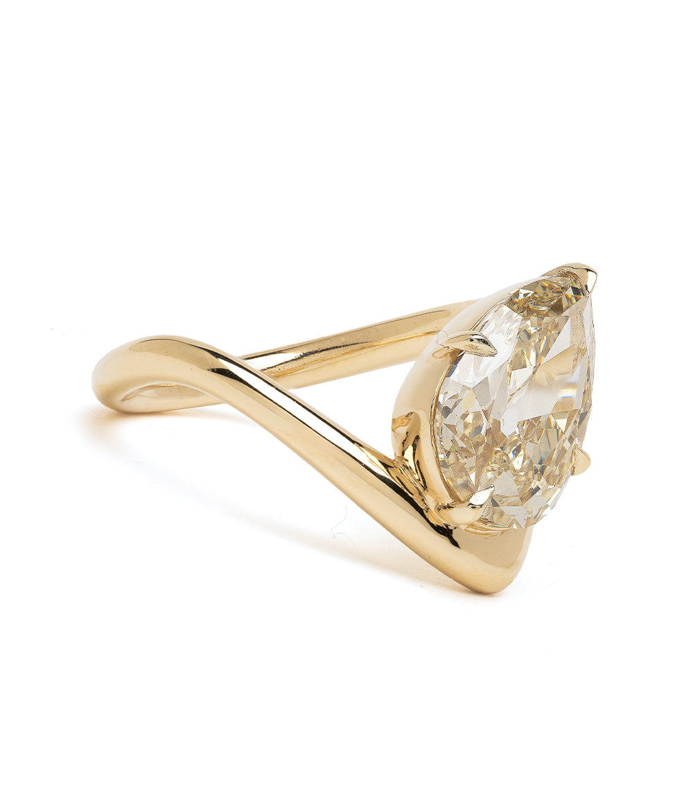Large Melt Solitaire SK-R123-ND-PB-3.74 yellow gold solitaire engagement ring with faceted clear diamond