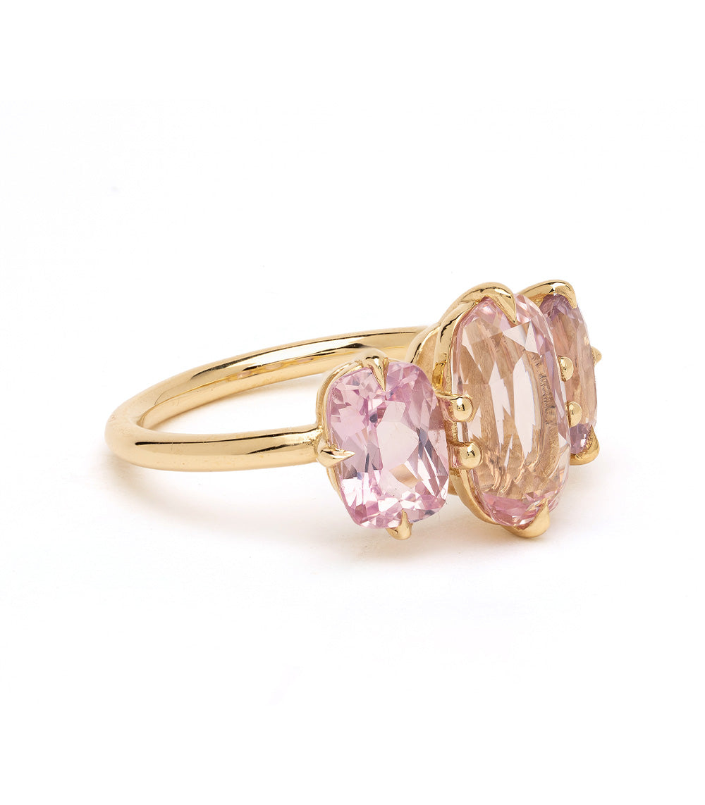 Annika 3 Stone Engagement Ring by SK-R68-PS gold 3 stone engagement ring with pink gemstone sparkle