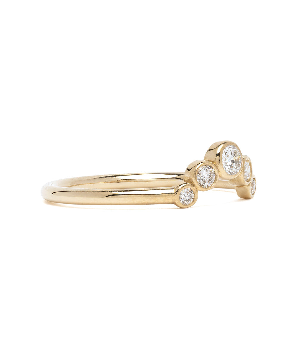 Bezels Sunrise Nesting Band AL-R12 14K yellow gold 3 stone engagement ring with round bezel-set diamonds