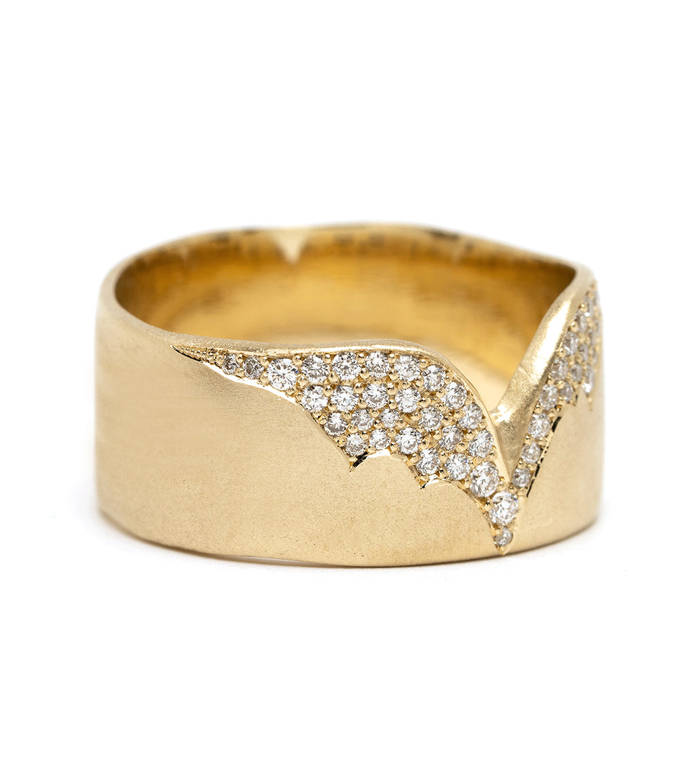 Glacier Point P-R14-A asymmetrical diamond ring in 14K yellow gold with shiny pavé setting