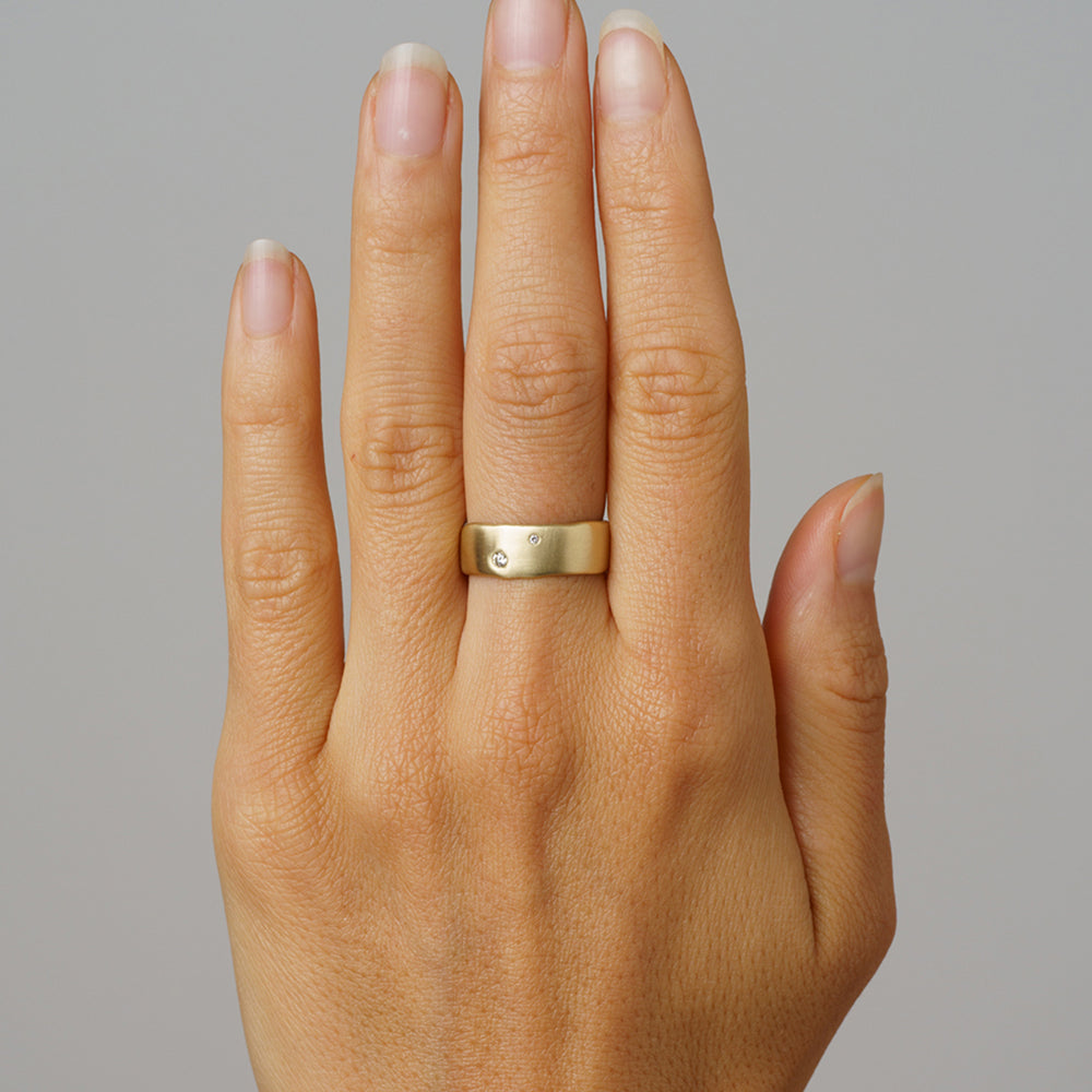 Between You and Me P-R3-TM men's ring band in gold with shiny matte finish and small stones