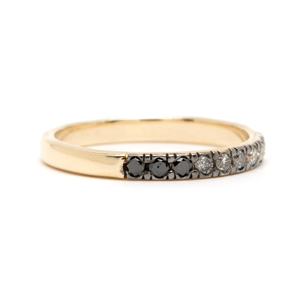 Vintage Inspired Stacking Band by LF-R1-OD stacking band in 14K yellow gold with dark and clear stones