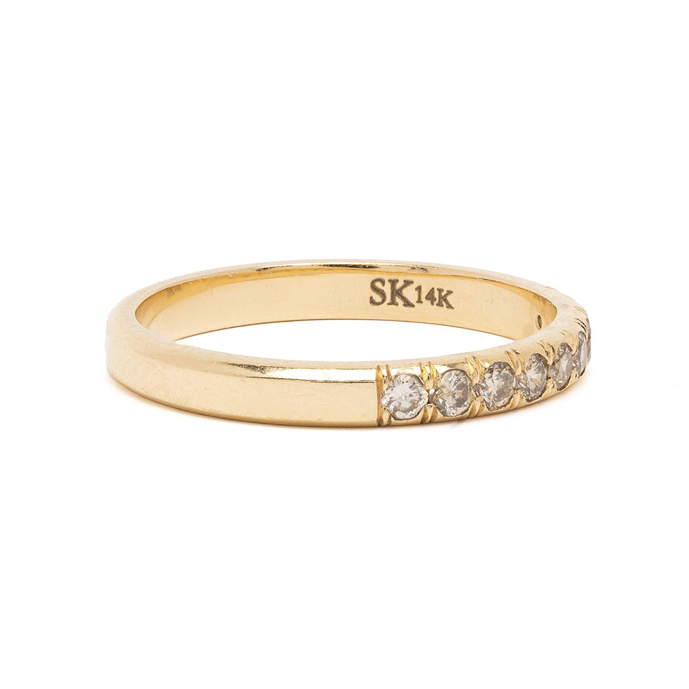 Vintage Inspired Stacking Band LF-R1-CD 14K yellow gold band with shiny finish and multiple round stones