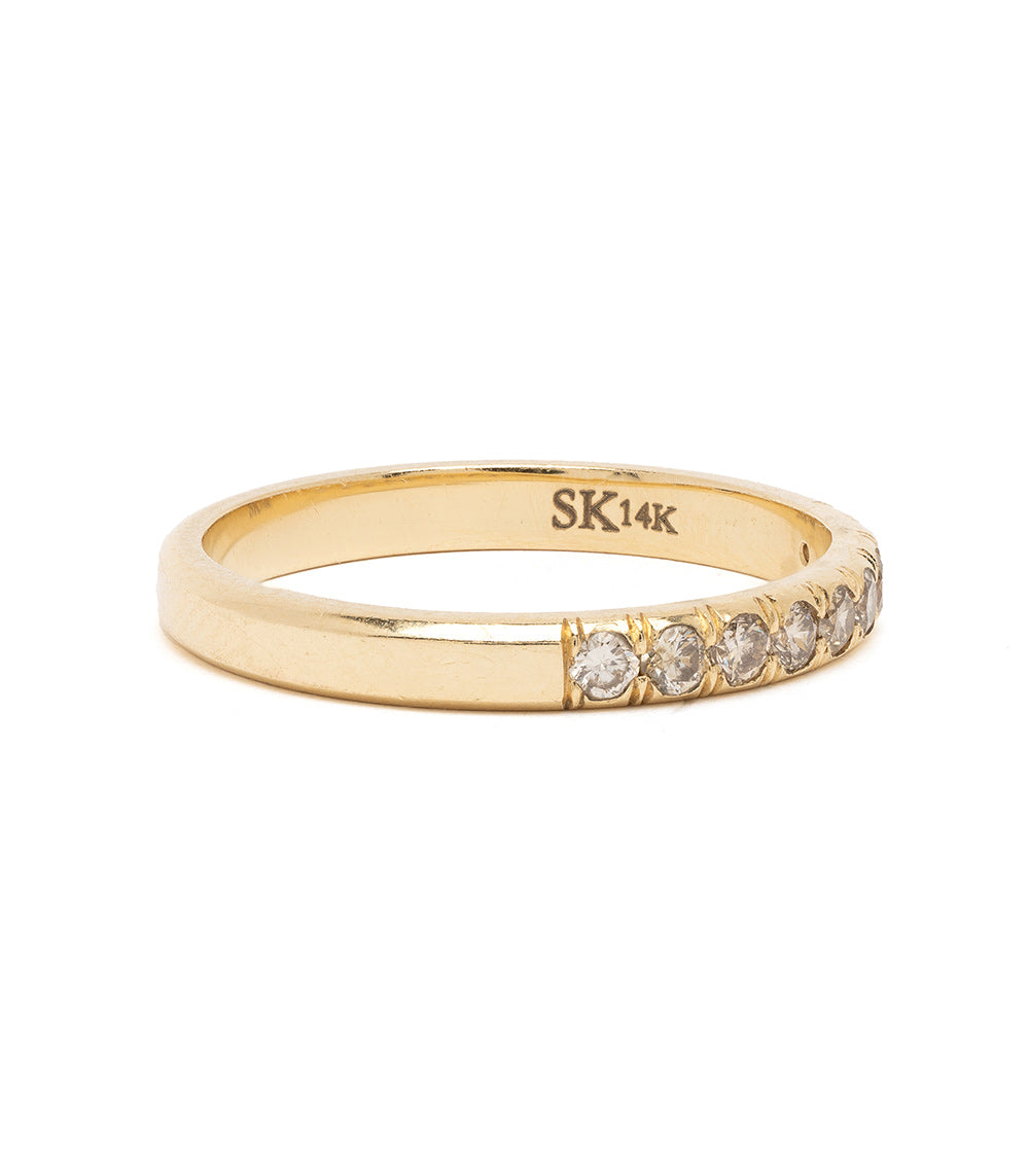 Vintage Inspired Stacking Band LF-R1-CD 14K yellow gold band with shiny finish and multiple round stones