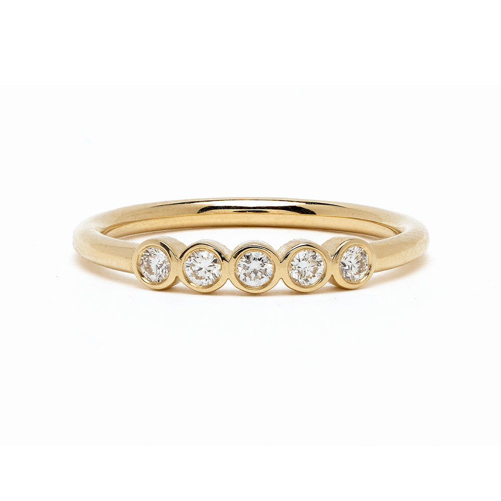 Diamond Bezels EB-R17-D5 diamond ring in shiny 14K yellow gold with round bezel-set stones