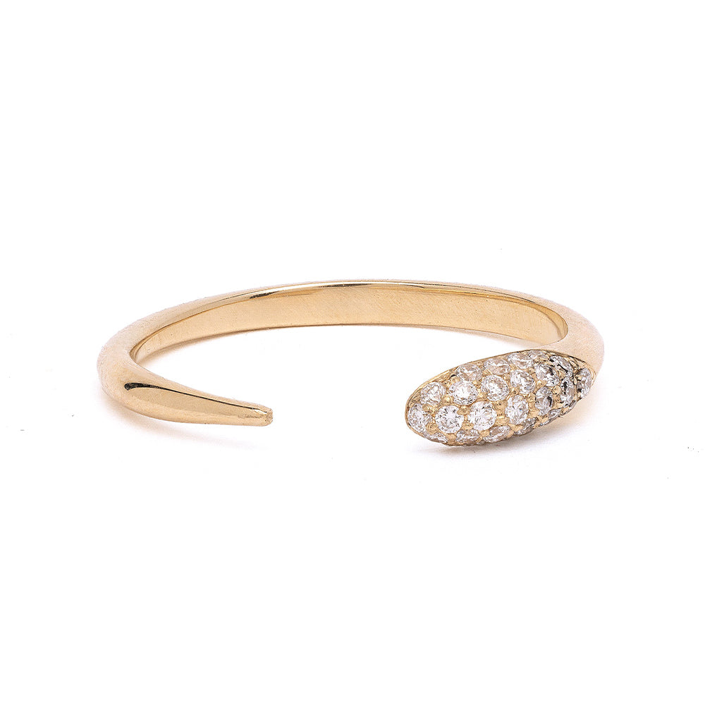 Comet Band NB-R1-D shiny 14K yellow gold band ring with pavé diamond oval comet accent