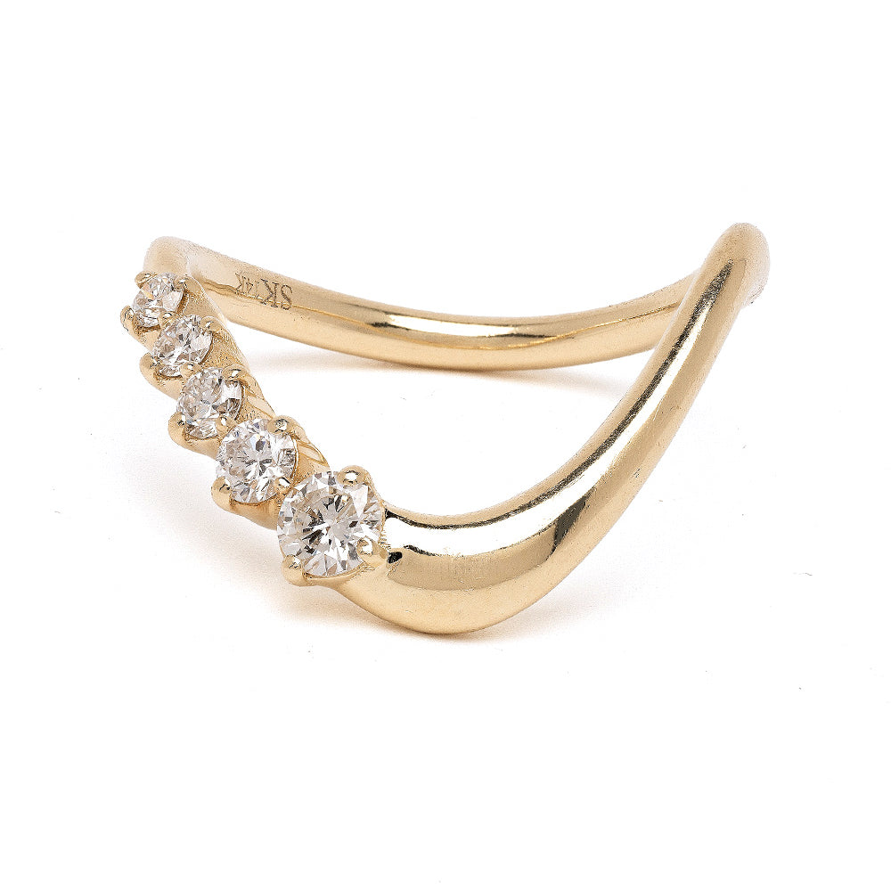 Large Melt Band EGB-R2-5D 14K yellow gold band with round diamond stones, shiny finish