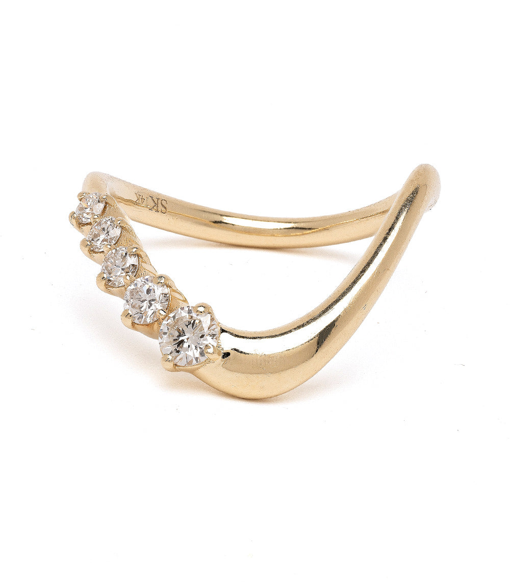 Large Melt Band EGB-R2-5D 14K yellow gold band with round diamond stones, shiny finish