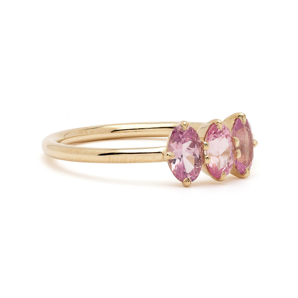 Claudette Gemstone Stacking Band by SK-R68B-3-OB-PS-0.74 in gold with pink oval gemstones