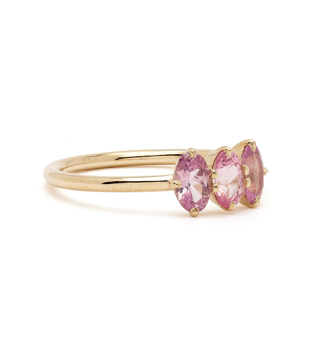 Claudette Gemstone Stacking Band by SK-R68B-3-OB-PS-0.74 in gold with pink oval gemstones