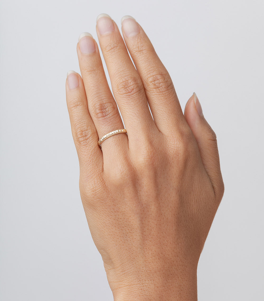 Orange Blossom LF-R3 ring band in shiny 14K yellow gold with slim pave sparkling stones