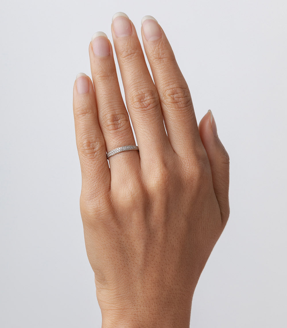Torn Paper Diamond Eternity Band by P-R1-All, shiny diamond eternity band ring on hand