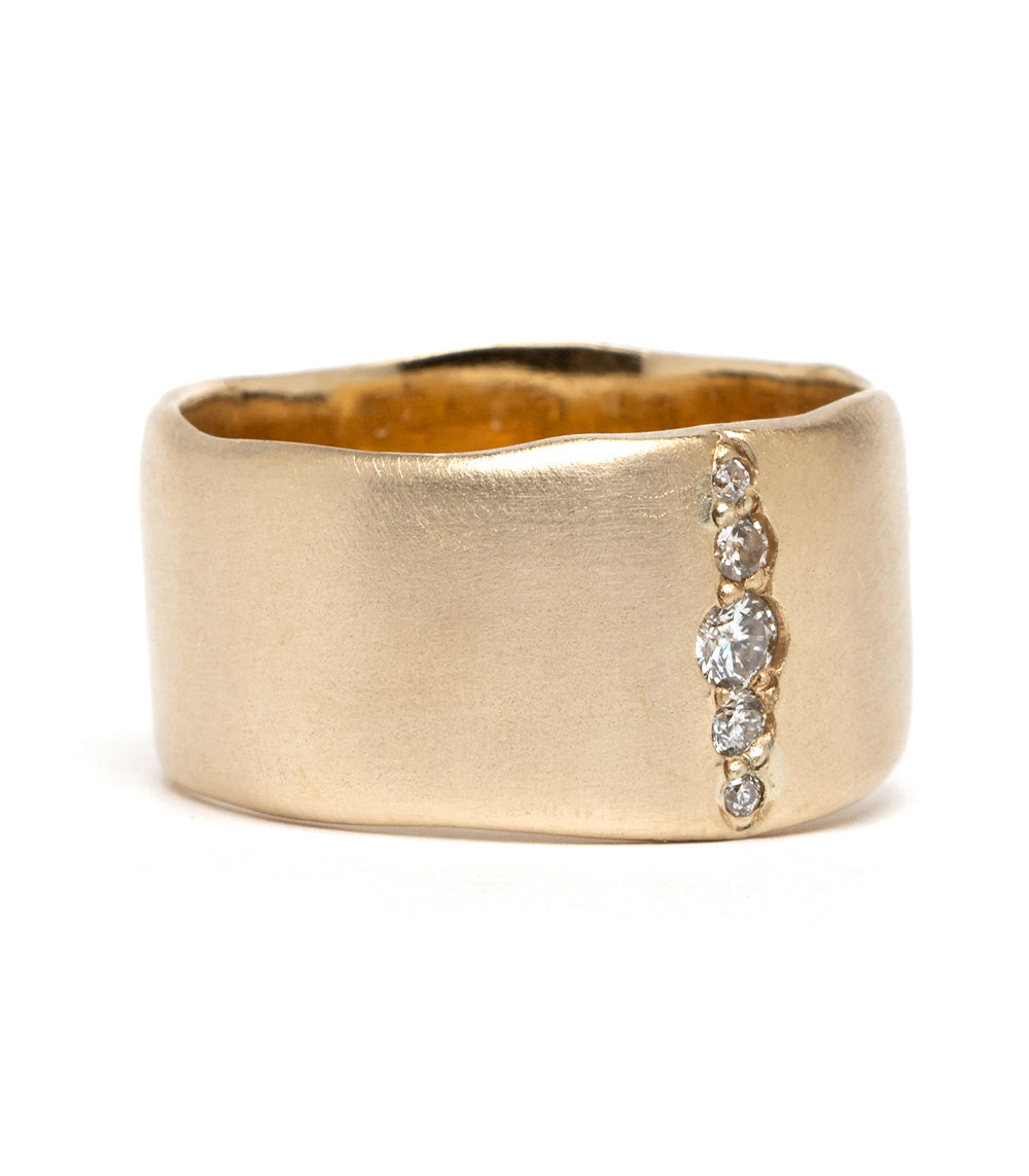 Torn Paper Band With Vertical Diamond Stripe P-R4-Vert unique engagement ring gold band with vertical diamond stripe, shiny