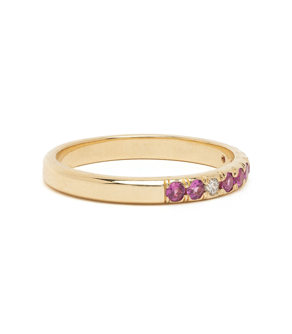 Vintage Inspired Stacking Band by LF-R1-FS 14K yellow gold with purple gemstone and white accents, shiny.