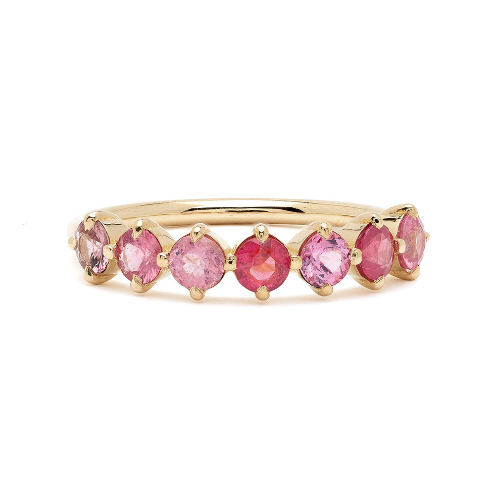 Claudette Gemstone Stacking Band SK-R68B-7-RB-PS-0.82 gold gemstone band with pink stones arrayed