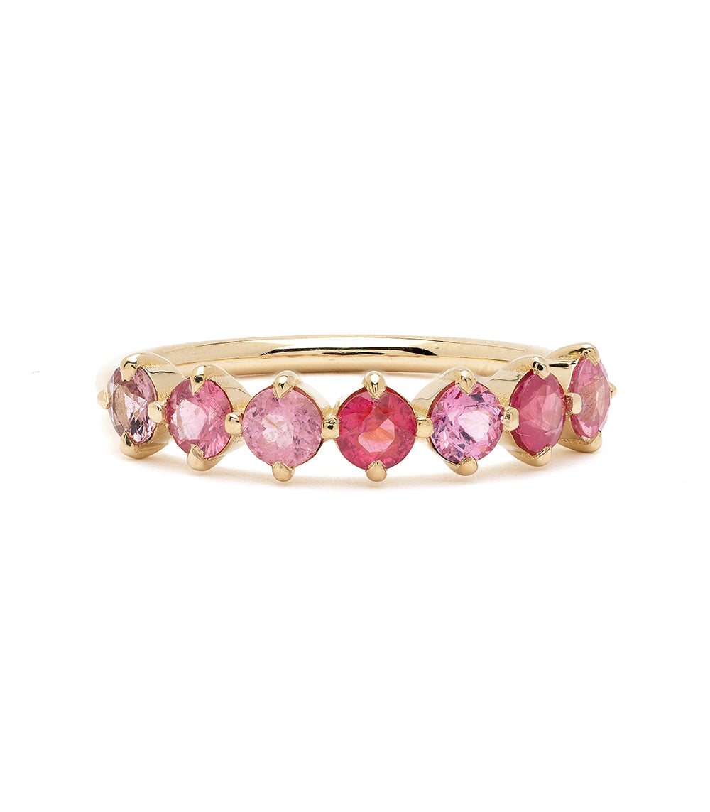 Claudette Gemstone Stacking Band SK-R68B-7-RB-PS-0.82 gold gemstone band with pink stones arrayed