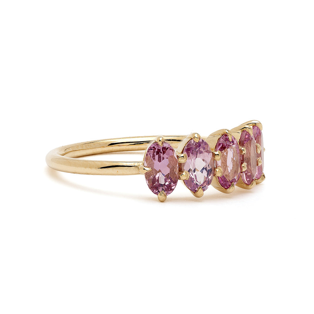 Claudette Gemstone Stacking Band SK-R68B-5-OB-PS-1.38 gold band with purple oval gemstones