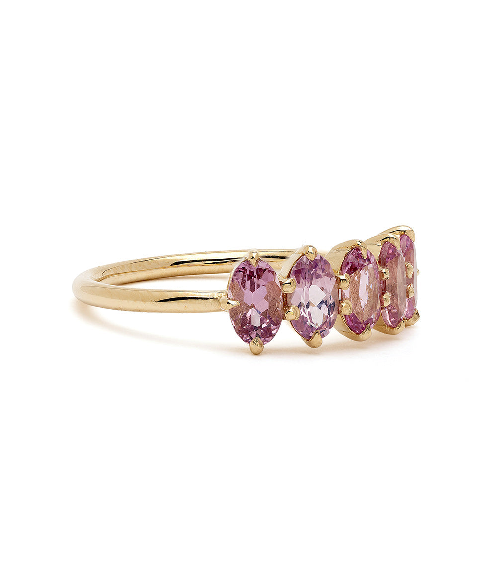 Claudette Gemstone Stacking Band SK-R68B-5-OB-PS-1.38 gold band with purple oval gemstones
