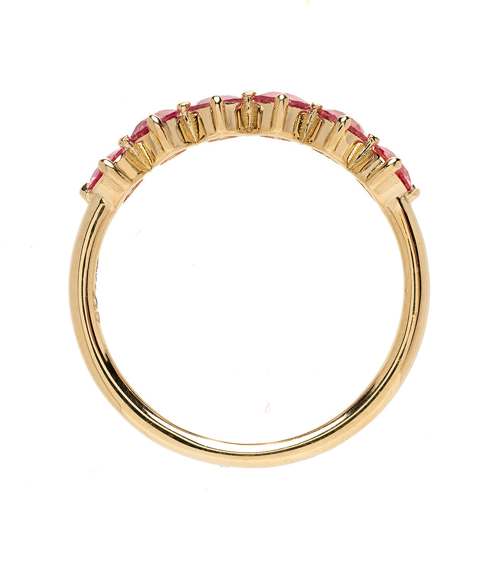 Claudette Gemstone Stacking Band SK-R68B-6-RB-PS-0.69 gold band with pink gemstone accents, polished shine